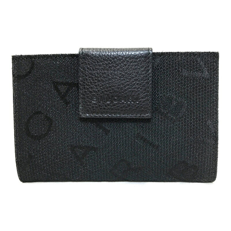Bvlgari BVLGARI Maxi Mania Gama Mouth Purse Black Canvas Leather Mens Womens