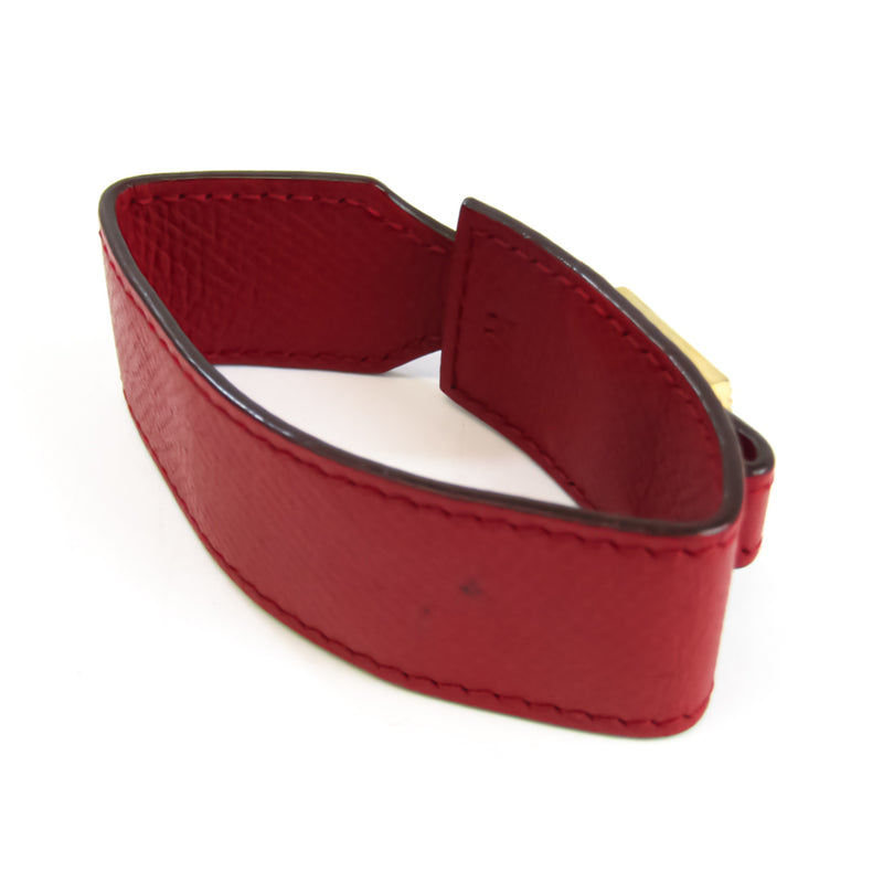 Hermes Artemis Leather,Metal Bracelet Gold,Red