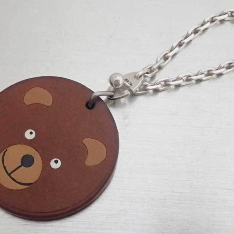 Hermes Charm Animal Motif Bear Brown Leather Bag Keychain Womens Mens