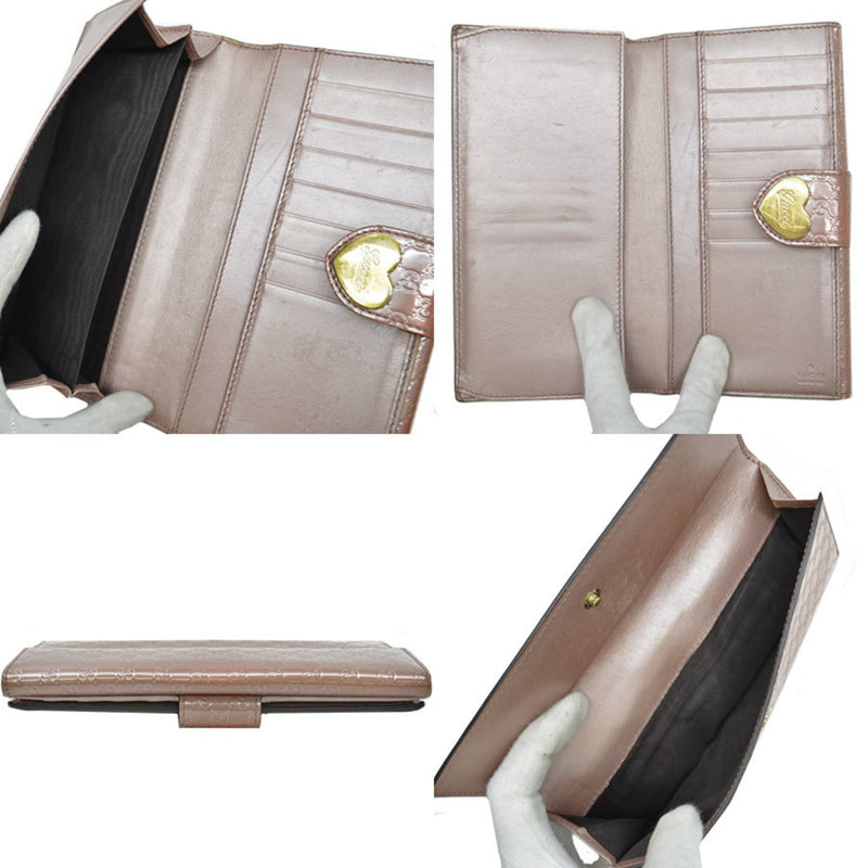 Gucci GUCCI Long Wallet Micro Shima Dark Pink Gold Leather Bi-Fold W Hook Ladies 203550