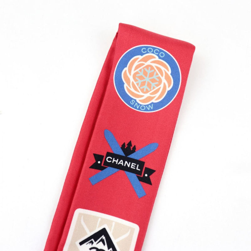 Chanel COCO SNOW Coco Mark Bando Silk Hair Band Scarf Womens Multi Twilly Ribbon