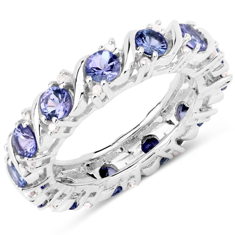 2.64 Carat Genuine Tanzanite and White Diamond .925 Sterling Silver Ring