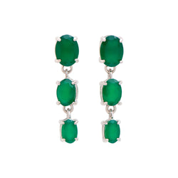 4.05 ctw Green Agate Rhodium Plated Designer Earrings