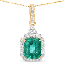 IGI Certified 2.37 Carat Genuine Zambian Emerald and White Diamond 14K Yellow Gold Pendant