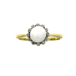 Genuine .04ct FW Pearl Diamond Ring 10KT Yellow Gold