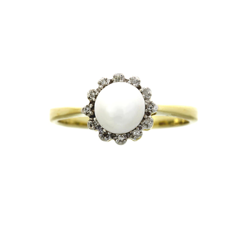 Genuine .04ct FW Pearl Diamond Ring 10KT Yellow Gold