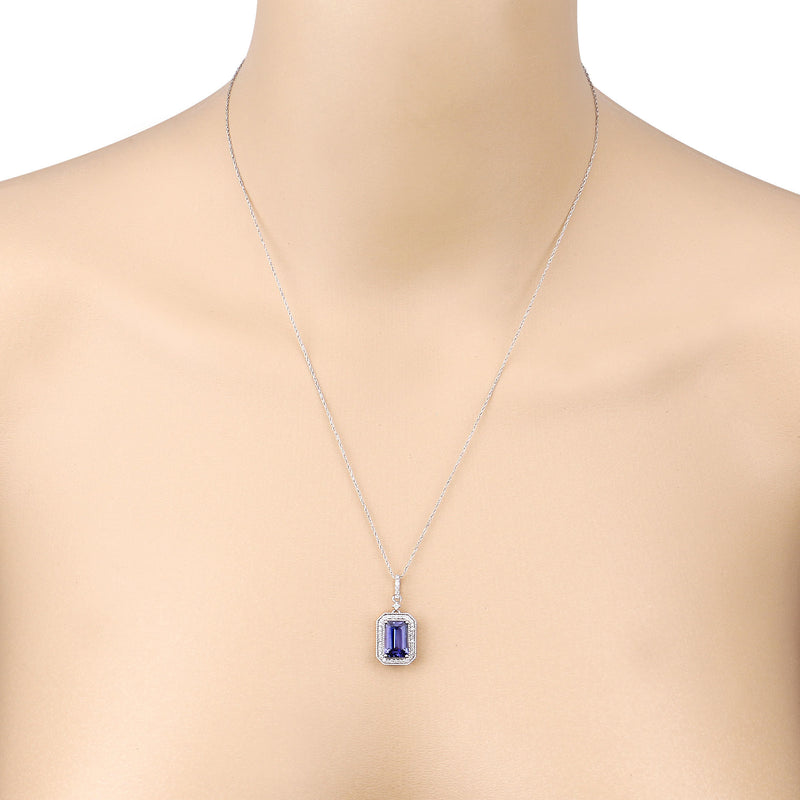 2.62 Carat Genuine Tanzanite and White Diamond 14K White Gold Pendant