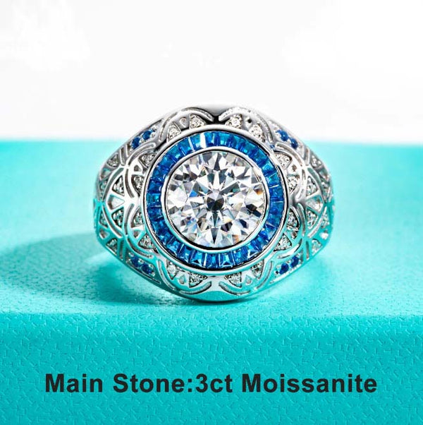 925 Sterling Silver Gold Plated Moissanite Vintage Engagement Ring for Men