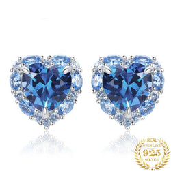 925 Sterling Silver Created Blue Spinel Heart Bow Stud Earrings for Woman