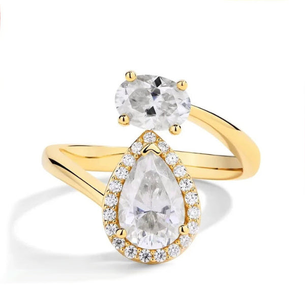 10K/14K/18K Yellow Gold D Color 1.50CT Moissanite Pear Cut Ring for Women