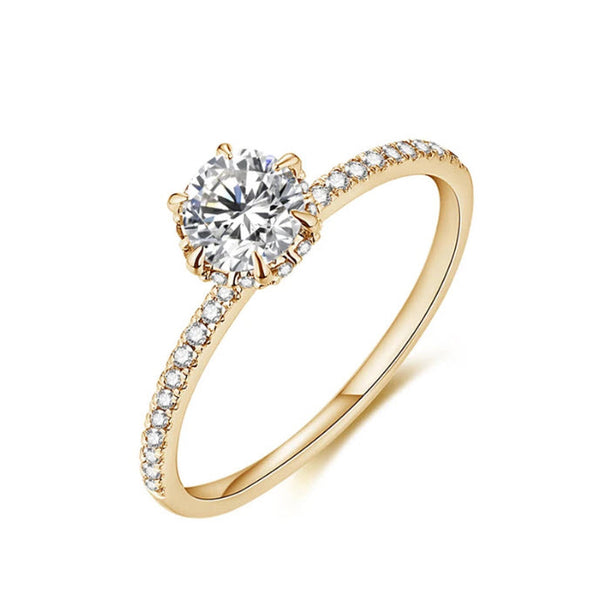 14K Yellow Gold 1.00 CT Moissanite Round Engagement Ring for Women