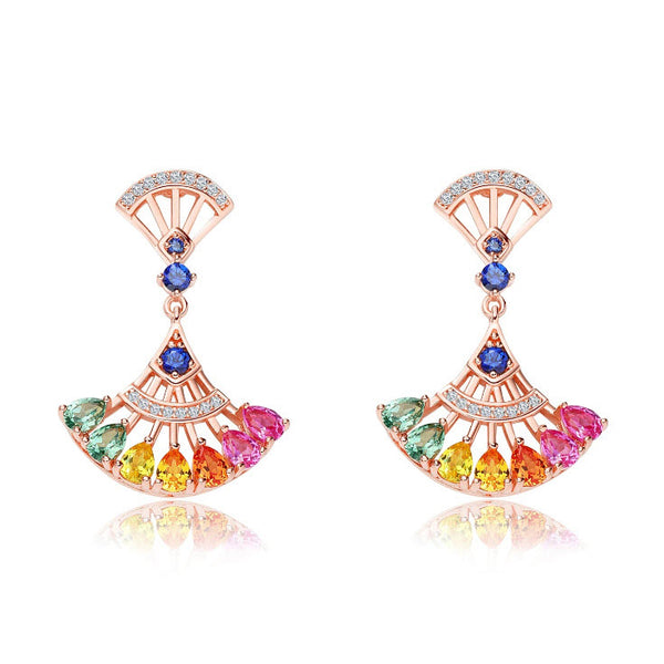 Sterling Silver Fan Shaped Colorful Dro Earrings for Women