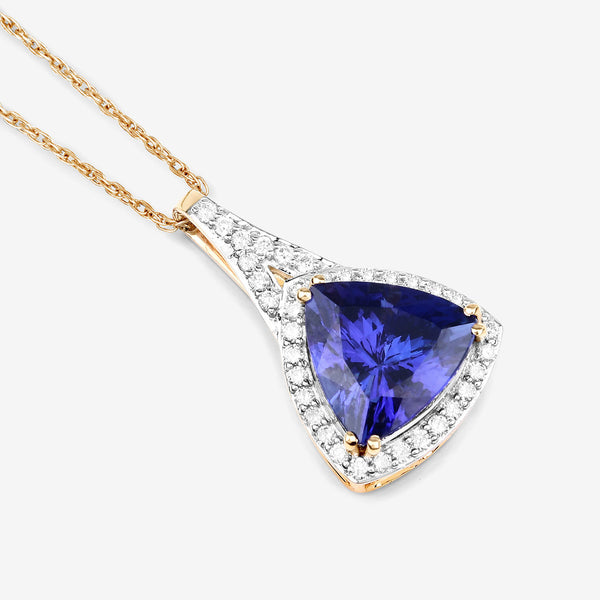 2.64 Carat Genuine Tanzanite and White Diamond 14K Yellow Gold Pendant