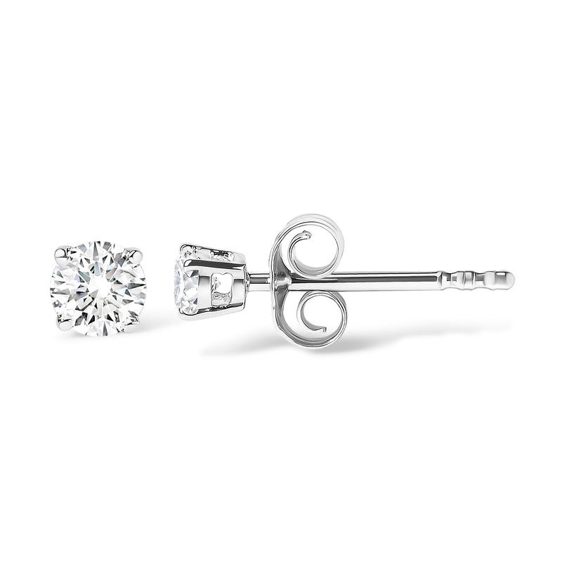 IGI Certified 14K White Gold 1.0 Cttw 4-Prong Set Brilliant Round-Cut Solitaire Natural Diamond Push Back Stud Earrings (G-H Color, I1-I2 Clarity)