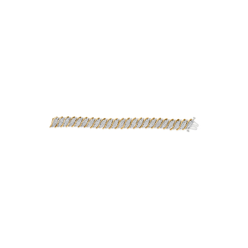 10K Yellow Gold 6.00 Cttw Pave Diamond S-Link Wave Link Bracelet (H-I Color, I2-I3 Clarity) - 7"