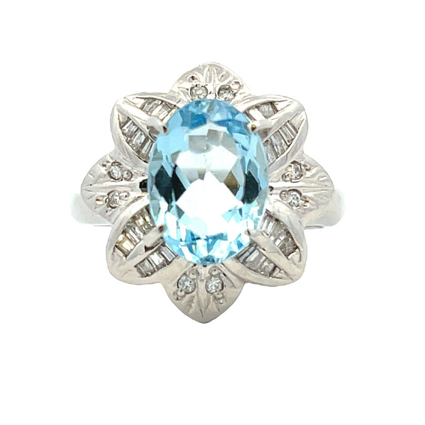 Natural 3.16ct Aquamarine Diamond Ring .900 Platinum