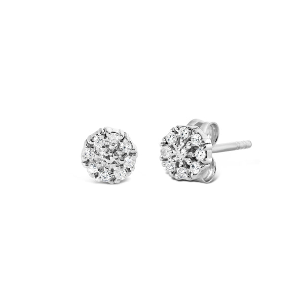 .925 Sterling Silver 1/10 Cttw Diamond Floral Cluster Stud Earrings (I-J Color, I3 Clarity)