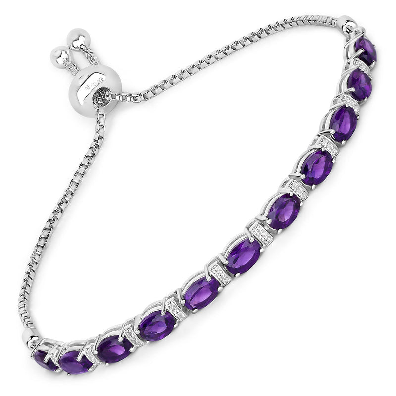 4.32 Carat Genuine Amethyst and White Topaz .925 Sterling Silver Bracelet