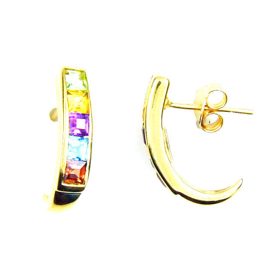 Genuine 2.10ct Multi Stone Earrings 14KT Yellow Gold