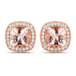 2.71 Carat Genuine Morganite and White Diamond 14K Rose Gold Earrings