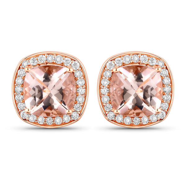 2.71 Carat Genuine Morganite and White Diamond 14K Rose Gold Earrings