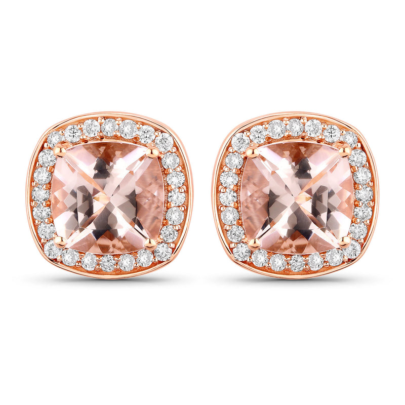 2.71 Carat Genuine Morganite and White Diamond 14K Rose Gold Earrings