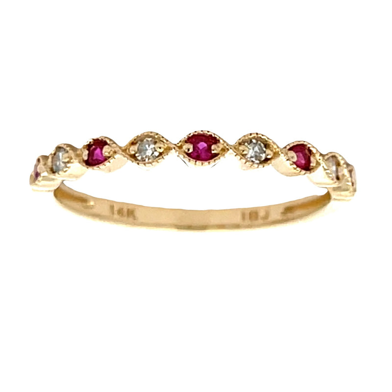 .18ct Ruby Diamond Wedding Band Ring 14KT Yellow Gold