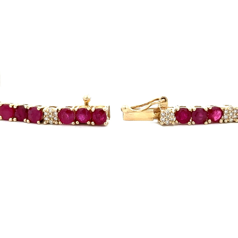 4.93ct Ruby Diamond Tennis Bracelet 14KT Yellow Gold