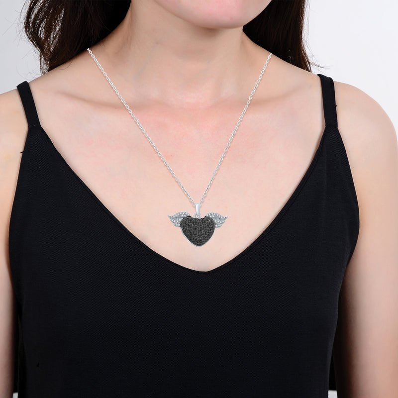 V3 Jewelry Heart Pendant Necklace 925 Sterling Silver with Natural Black Spinel and White Zircon Gift for Her