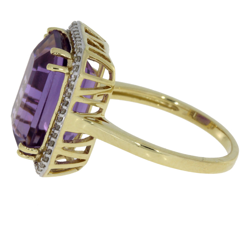 Natural 7.45ct Amethyst Diamond Ring 14KT Yellow Gold