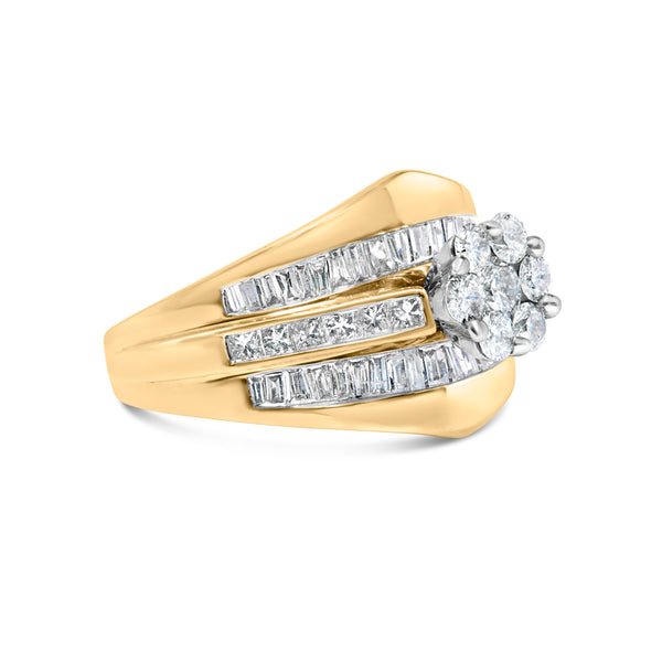 14K Yellow Gold 2-1/3 Cttw Diamond Cluster Channel Set Chevron Shaped Engagement Ring (H-I Color, SI1-SI2 Clarity) - Ring Size 7