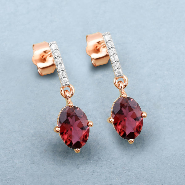 1.51 Carat Genuine Pink Tourmaline and White Diamond 14K Rose Gold Earrings