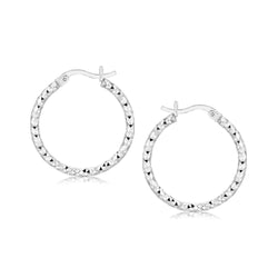 Sterling Silver Rhodium Plated Weave Like Hoop Style Earrings