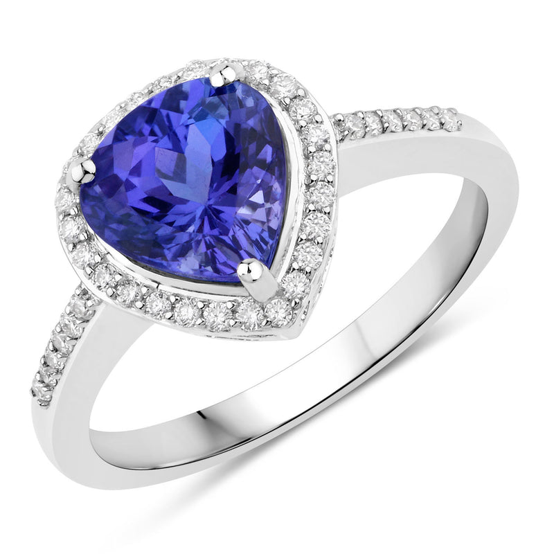 2.33 Carat Genuine Tanzanite and White Diamond 14K White Gold Ring