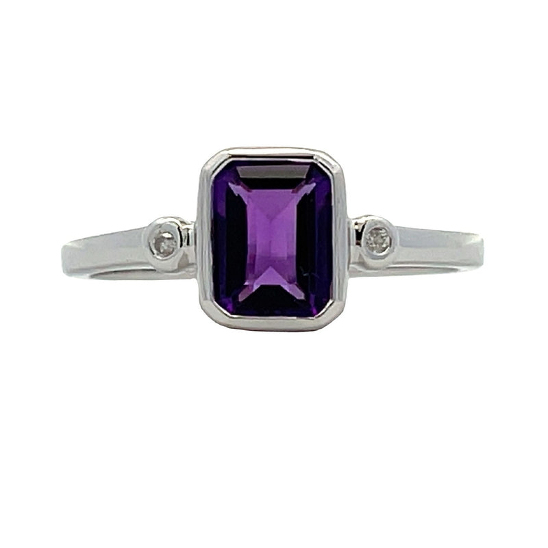 Natural .94ct Amethyst Diamond Ring 10KT White Gold