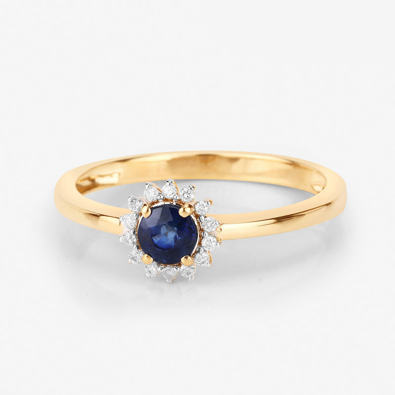 0.47 Carat Genuine Blue Sapphire and White Diamond 14K Yellow Gold Ring