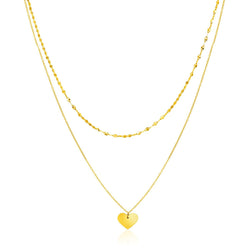 14k Yellow Gold 18 inch Two Strand Necklace with Heart Pendant