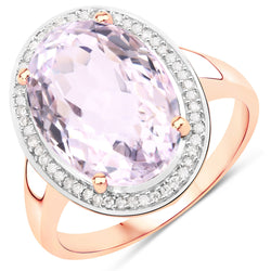 7.35 Carat Genuine Kunzite and White Diamond 14K Rose Gold Ring