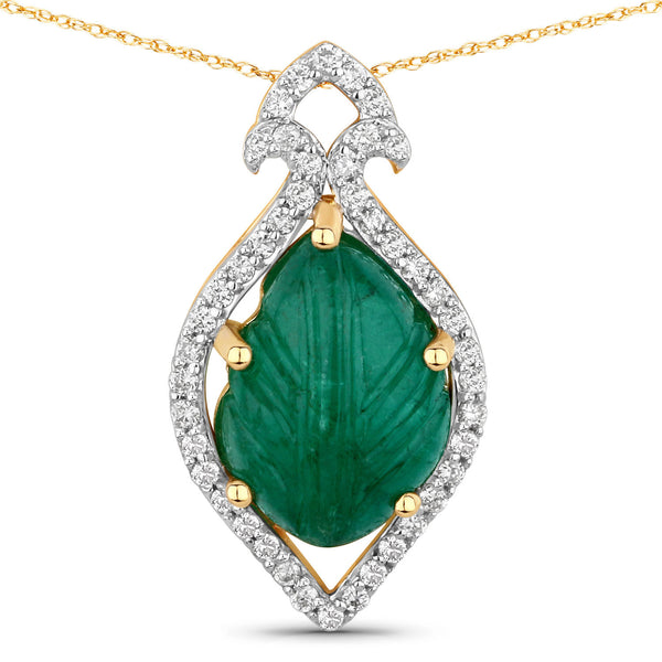 3.68 Carat Genuine Colombian Emerald and White Diamond 14K Yellow Gold Pendant