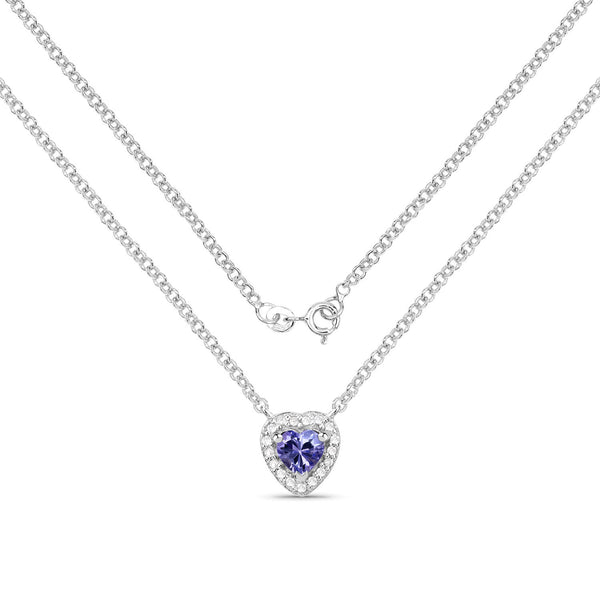 0.55 Carat Genuine Tanzanite and White Topaz .925 Sterling Silver Necklace