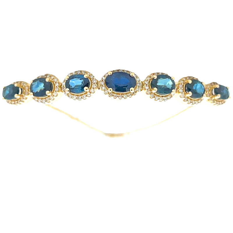 Sapphire Diamond Tennis Bracelet 14KT Yellow Gold