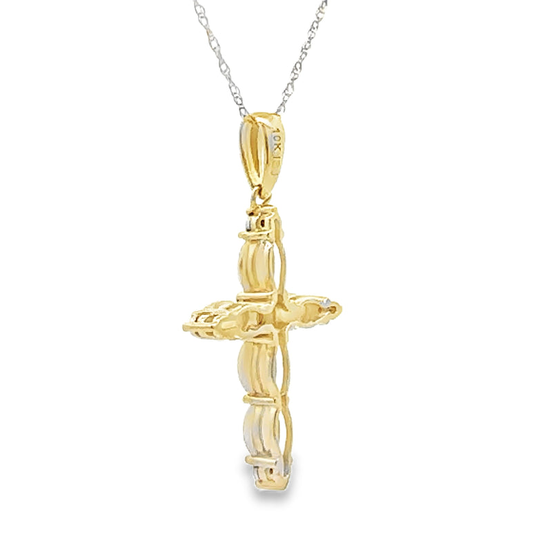 Opal Diamond Cross Religious Pendant 10KT Yellow Gold