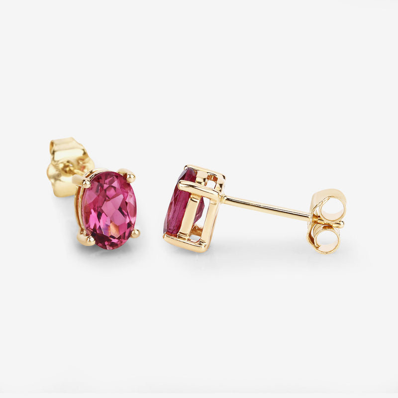 1.56 Carat Genuine Pink Tourmaline 14K Yellow Gold Earrings