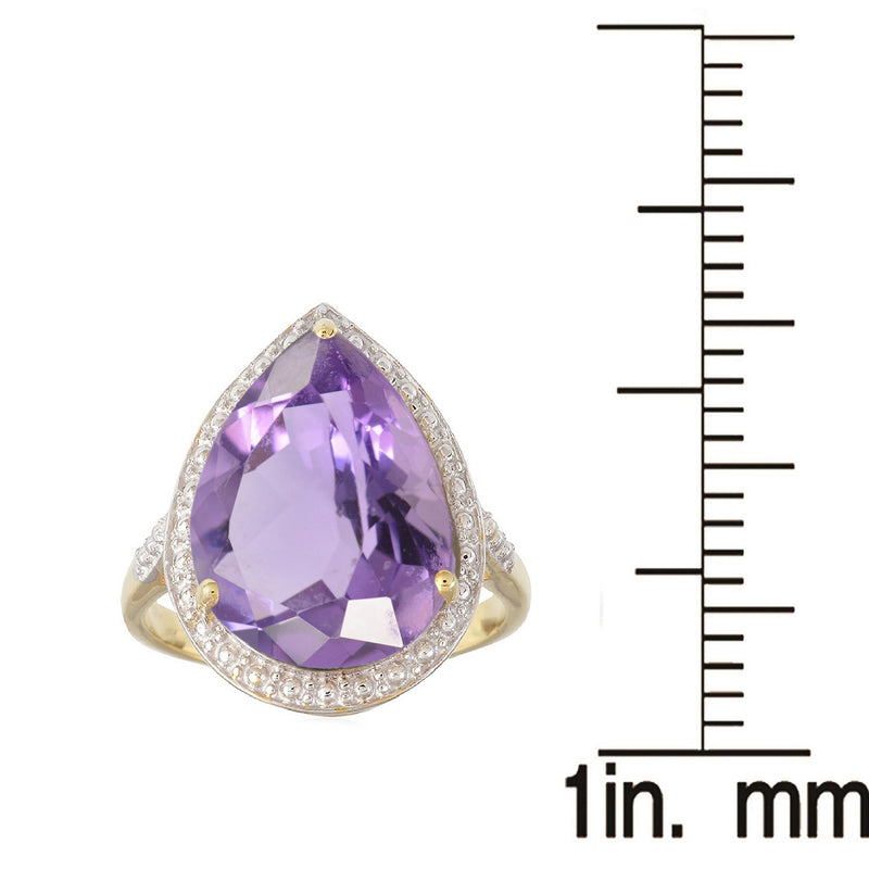 V3 Jewelry 18KT Gold Over Sterling Silver with 6.50CT Natural Amethyst Tear Drop Solitaire Ring for Women