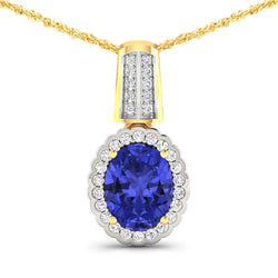 1.63 Carat Genuine Tanzanite and White Diamond 14K Yellow Gold Pendant