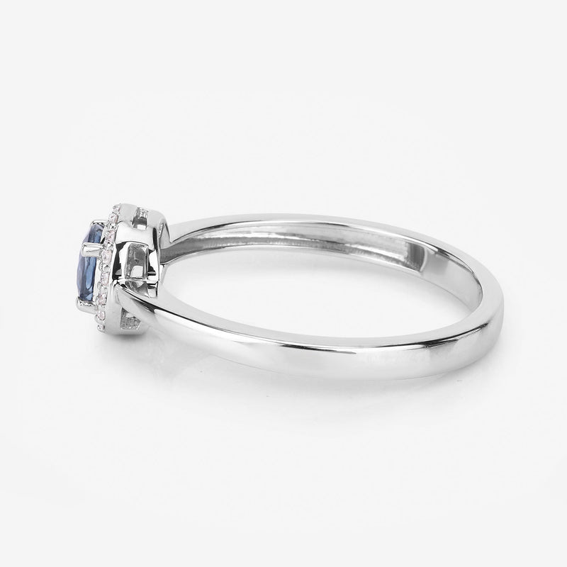 0.52 Carat Genuine Blue Sapphire and White Diamond 14K White Gold Ring