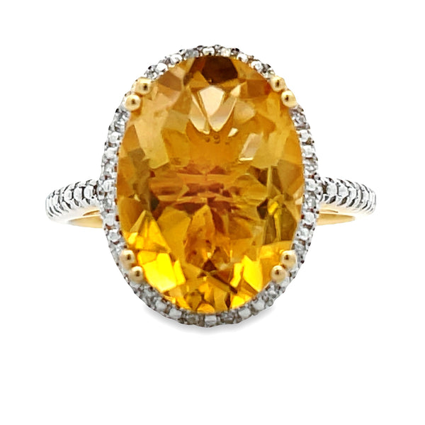 Genuine 5.17ct Citrine Diamond Ring 14KT Yellow Gold