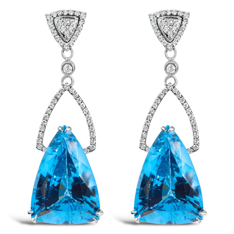 14K White Gold Earrings 4/5 Cttw Diamond and 18x11 MM Trillion Cut Blue Topaz Drop and Dangle Earrings (F-G Color, VS2-SI1 Clarity)