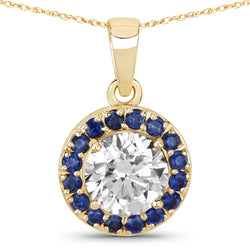 1.32 Carat Genuine Blue Sapphire and Lab Grown Diamond 14K Yellow Gold Pendant