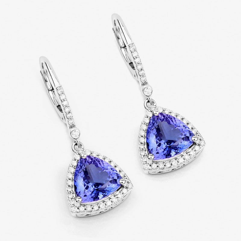 4.61 Carat Genuine Tanzanite and White Diamond 14K White Gold Earrings